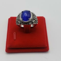 Size 8.5 Simulated Retro Style Blue Gemstone 925 Silver Ring For Women and Men