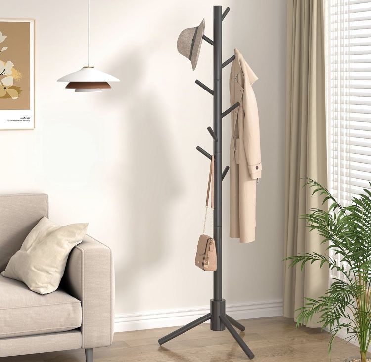 Wooden Freestanding Coat Rack with 8 Hooks
