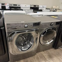 LG stainless steel frontload washer and dryer set electric with warranty
