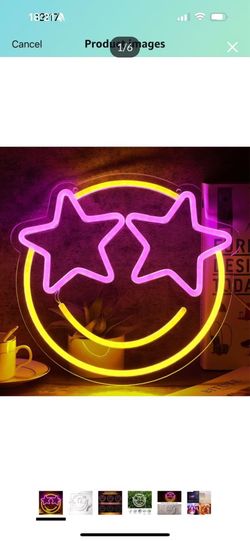 Brand new in box Smile Face Neon Sign, Wootfairy Led Neon Signs for Wall Decor, Dimmable Neon Light for Bedroom, Gaming Room, Kids Room, Bar Decoratio