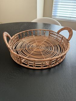 Woven Rattan Serving Basket Tray Decor Centerpiece