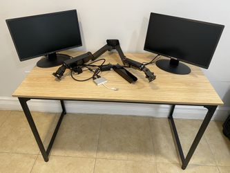 Home Office Dual Monitors With Wall Bracket And Desk