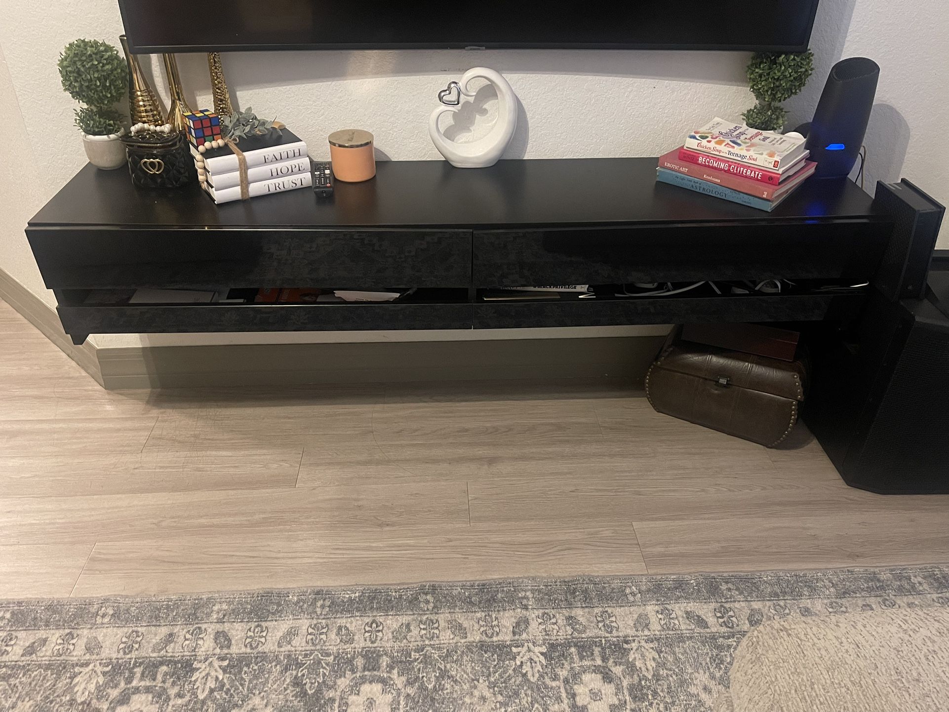 Floating Black Shelf With Cabinet 