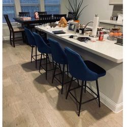 Blue barstools Velvet Set Of Two 