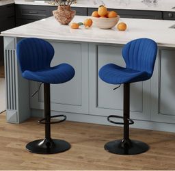 2 Modern Bar Stools with adjustable height navy blue