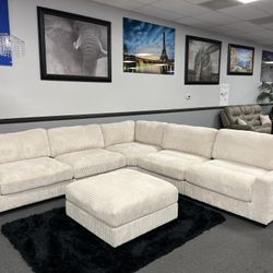 Beige Modular Sofa Sectional w/ Ottoman 
