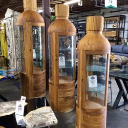 Teak Bottle Display w Glass Shelving 