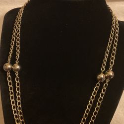 48”gold Chain Necklace With Gold Beads