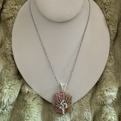 NWOT Pink Agate Tree of Life with Sterling Chain 22"