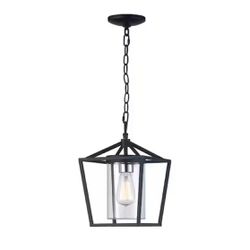 1-Light Black Outdoor Pendant Light Fixture with Clear Glass