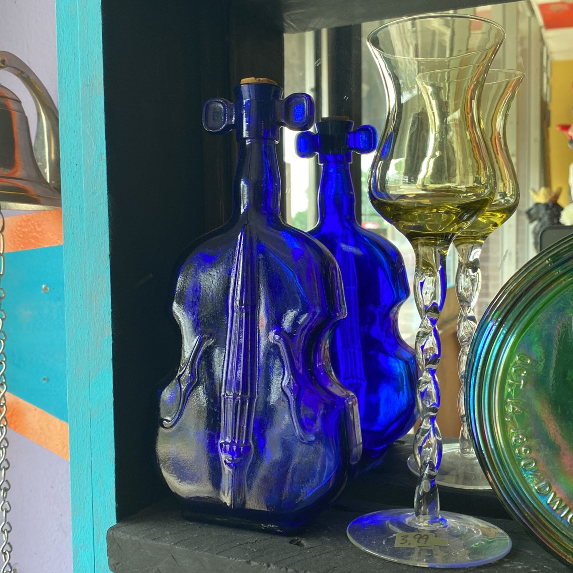 Blue Glass Violin Bottle 