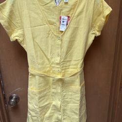 Roxy Yellow button-up dress with belt NWT size small 