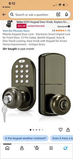 Milocks Keypad Door Lock - Electronic Smart Digital Lock for Front Door