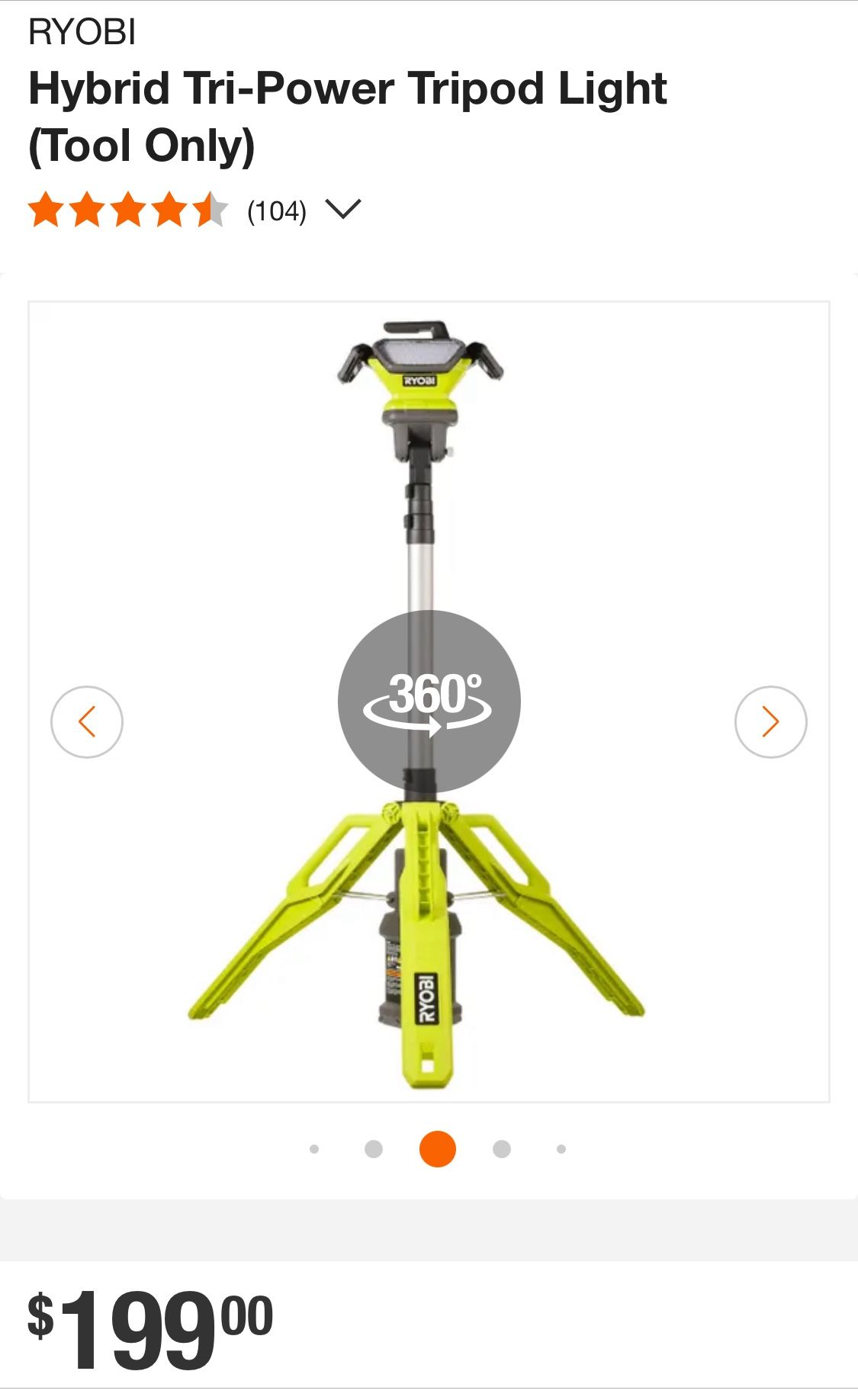 RYOBI Hybrid Tri-Power Tripod Light (Tool Only)