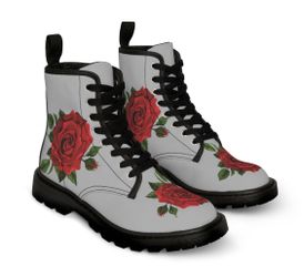 Boots with Red Rose Design - Unique Streetwear Footwear - Youthful Fashion Women's Canvas Trending  Boots