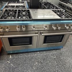 Wolf Stainless Steel 60” Wide Gas Range Stove + Double Griddle 