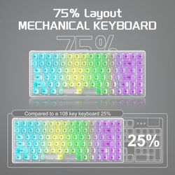 Camiysn Fully Transparent Mechanical 75% Keyboard BT 2.4G USB-C Wired Wireless Gaming PC Computer