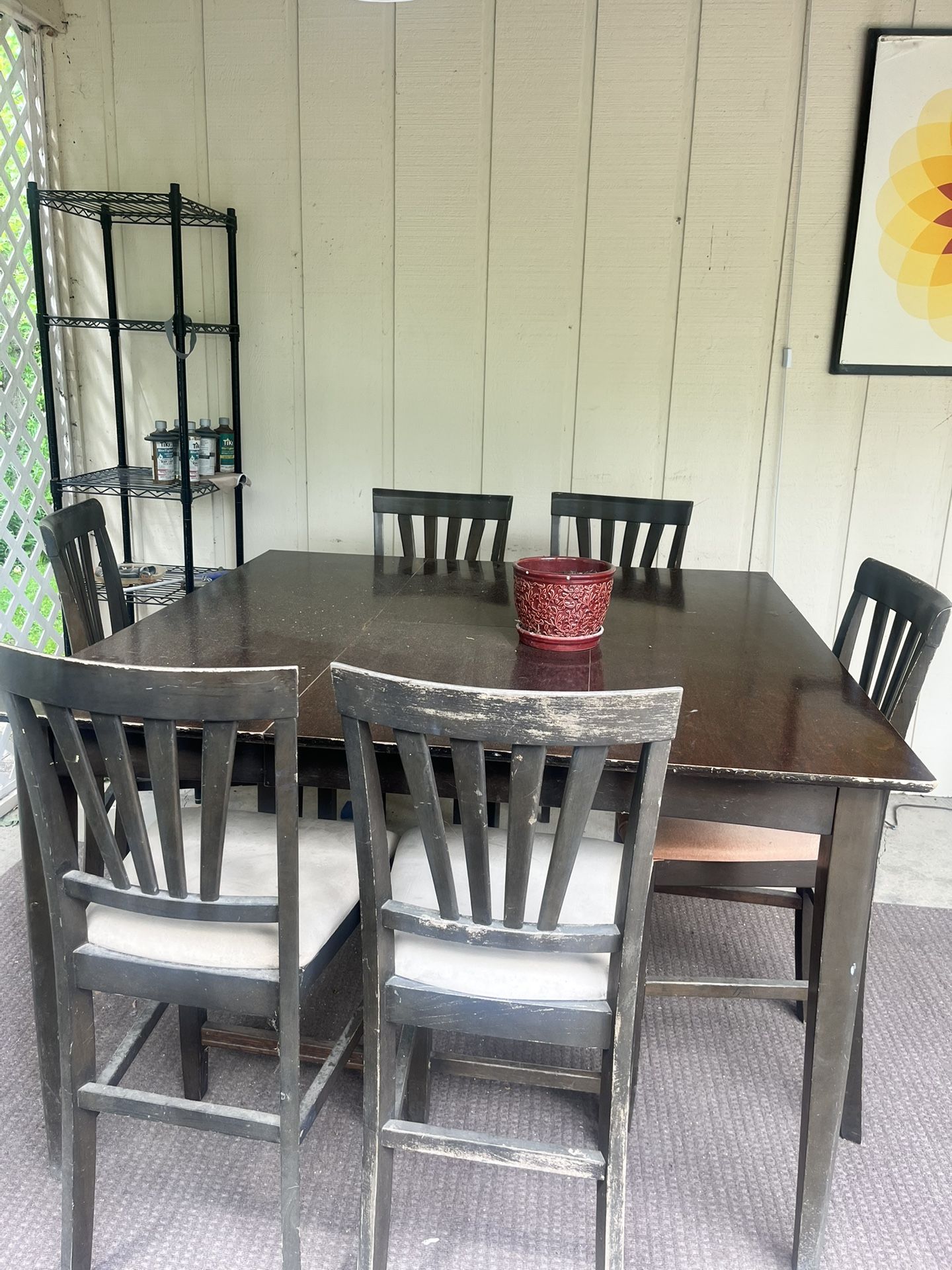Square high top table with six chairs