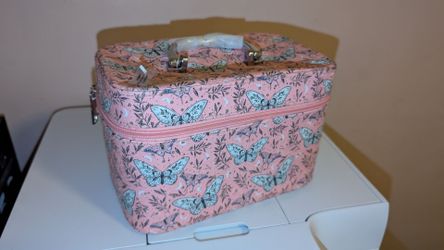Pink Butterfly Print Makeup Train Case