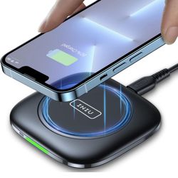 Wireless Charger, 15W Fast Wireless Charging Pad with First-Seen Smart Adaptive Indicator Stand 