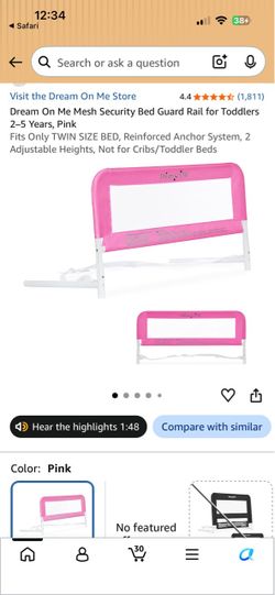 Dream on me, mesh security bed, guard rail for toddlers brand new inbox