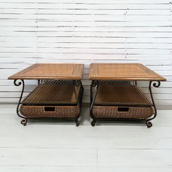 $40 for (2) Brown Wicker/Metal Side Tables 