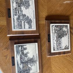 RARE Currier & Ives Home To Thanksgiving Tile on Wood