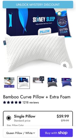 Sidney Sleep Adjustable Memory Foam Pillow, Queen, White, Solid/Plain