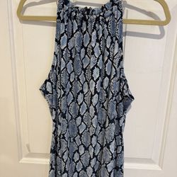The Michael Kors Blue Snakeskin Python Silver Chain Halter Tank Top  