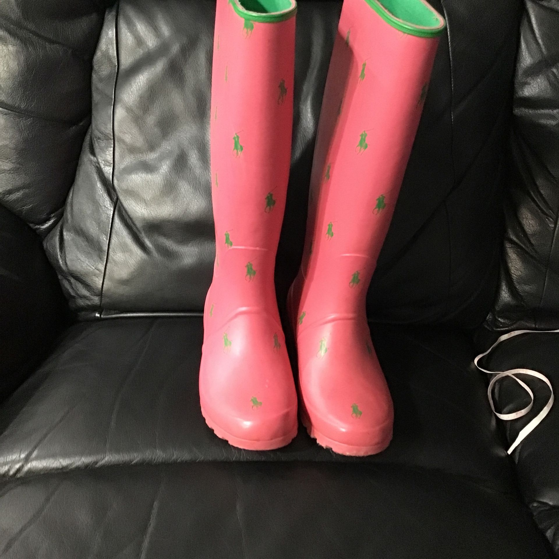 Polo Ralph Lauren Rain Boots Size 8.5 Pink Green Womens Excellent