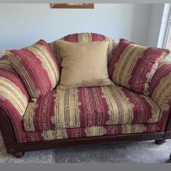 Antique Cherry Red and Gold/Biege Couch - Super Clean