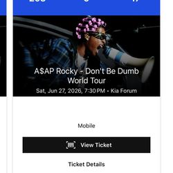 A$AP Rocky – Kia Forum – June 27, 2026 (Sec 203 Row 9)