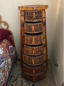 Vintage 1970’s Burnt Bamboo 7 Drawer Lingerie Chest/Slim Tallboy