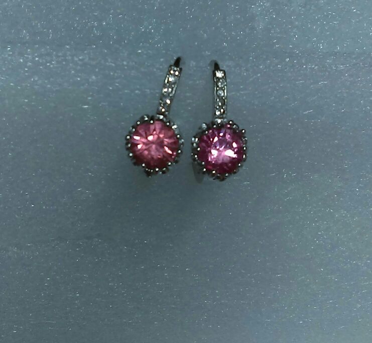Pink and White Sapphire Leverback Earrings
