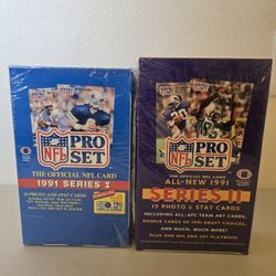 1991 NFL Pro Set Football Trading Cards Vintage Wax Pack Box Set Series 1 & 2
