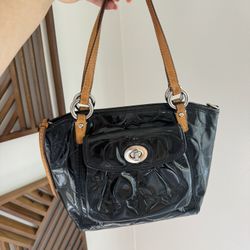 Coach Leah Signature Embossed Patent Leather Tote Bag.