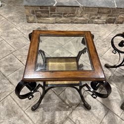 Wood & Glass Top End Tables – Set of 2 – Good Condition