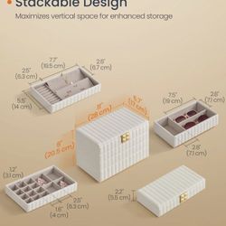 SONGMICS Stackable Jewelry Box w/ Mirror 4-Tier Storage Organizer - White