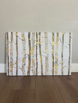 36x24 Gold Birch Tree Branches Canvas Artwork