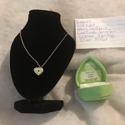 August Peridot Heart Necklace   Genuine Austrian Crystal Sterling Silver Finish Necklace in Original Green Heart Box $20