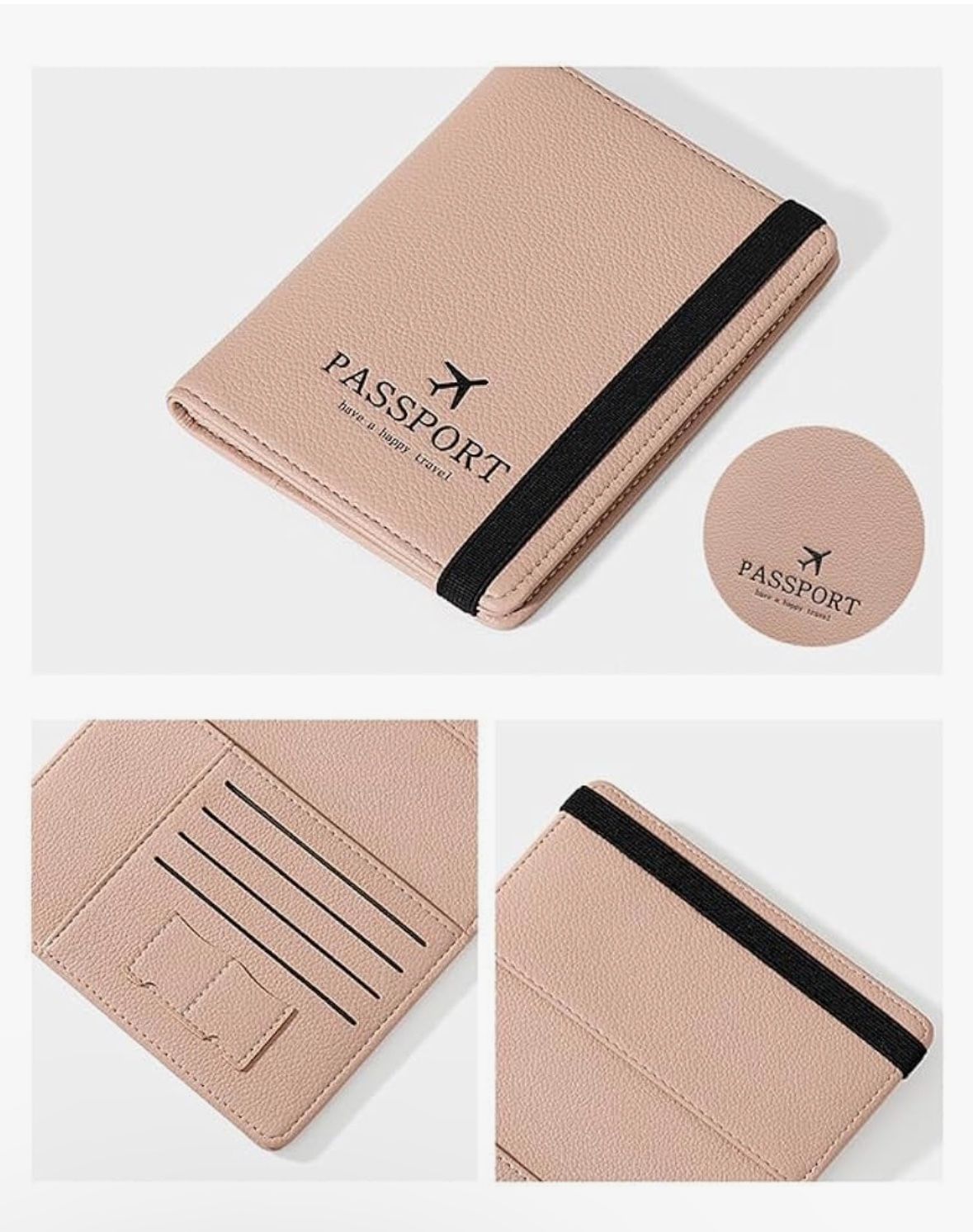 Pink Passport Holder Card Wallet With Elastic Band