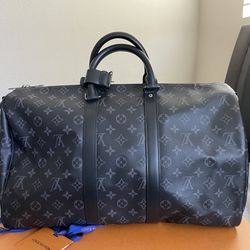 Louis Vuitton Black Monogram Eclipse Keepall Bandouliere 45 Duffle with Strap