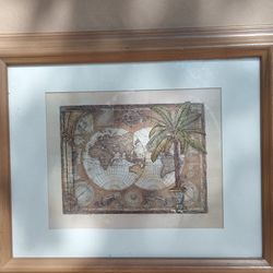 Framed Wall Art - World Map Palm Tree