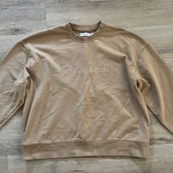 Calvin Klein Long sleeve Sweater Relaxed Fit Crewneck Sweatshirt Men’s XL Tan  