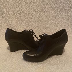 Black Leather Wedge Shoes