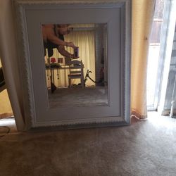 Bombay & Co White Wood Mirror with carved detail!