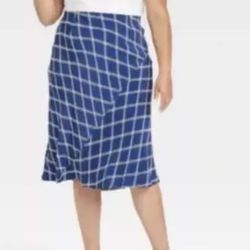 NWT Ava & Viv  Women's Plus Size Midi Skirt 3X Blue