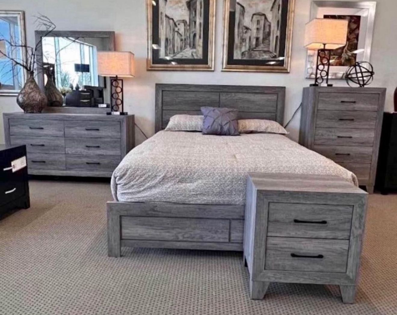 Gray Queen Size 4 Piece Bedroom Set