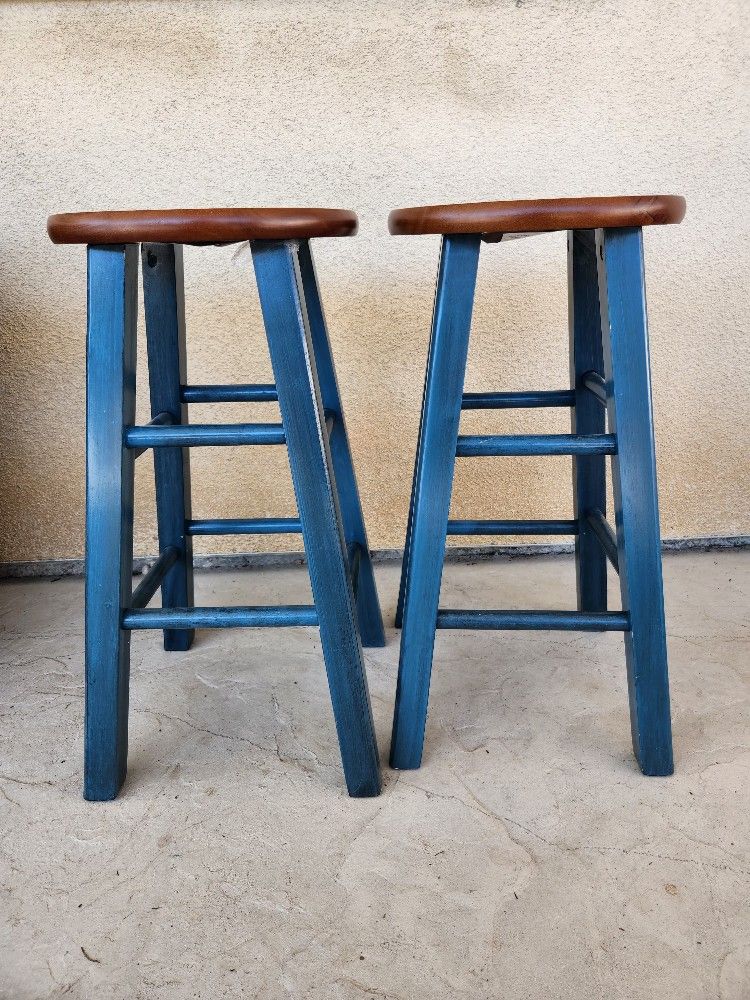 Sold Wood Stools Blue 24in Tall