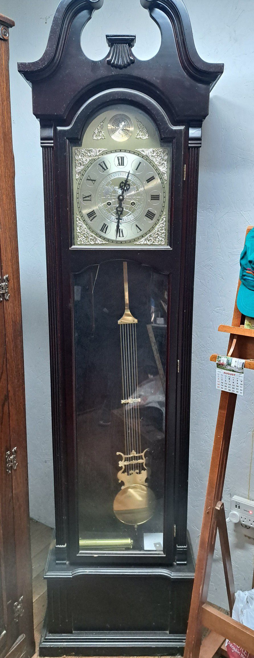 Old  1960's Dark Finish Grandfathers Clock